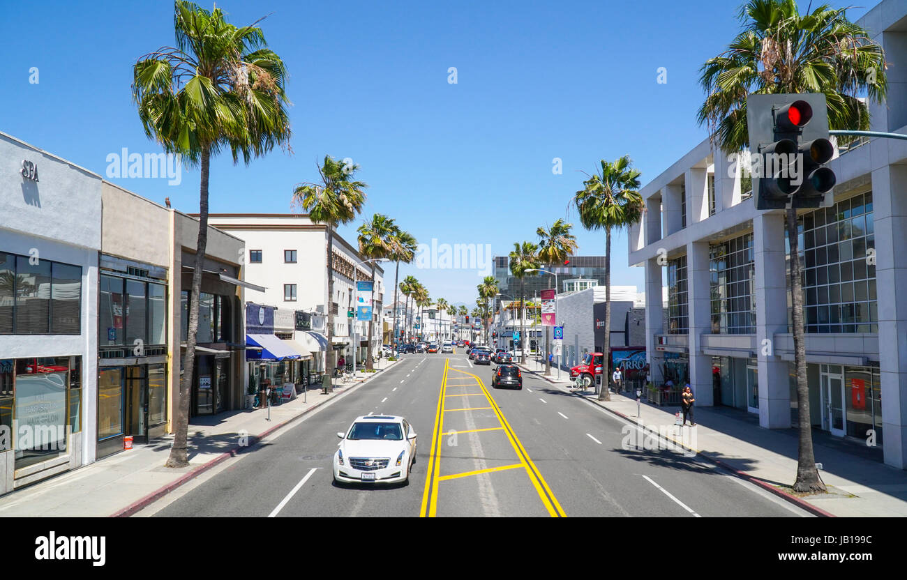 Santa Monica Boulevard street view in Beverly Hills - LOS ANGELES - CALIFORNIA Stock Photo