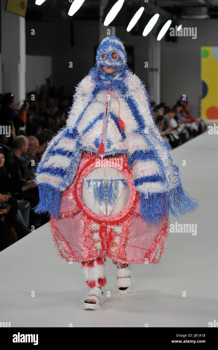 London, UK, 07/06/2017 Model wearing designs by Maddie Williams of Edinburgh College of Art at the Best of  Graduate Fashion Week catwalk held at the  Stock Photo