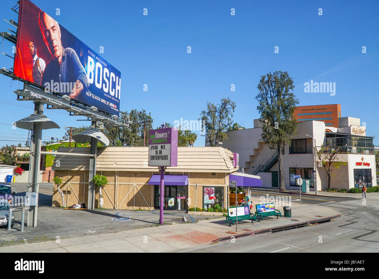 Typical street corner in Los Angeles - LOS ANGELES - CALIFORNIA Stock Photo