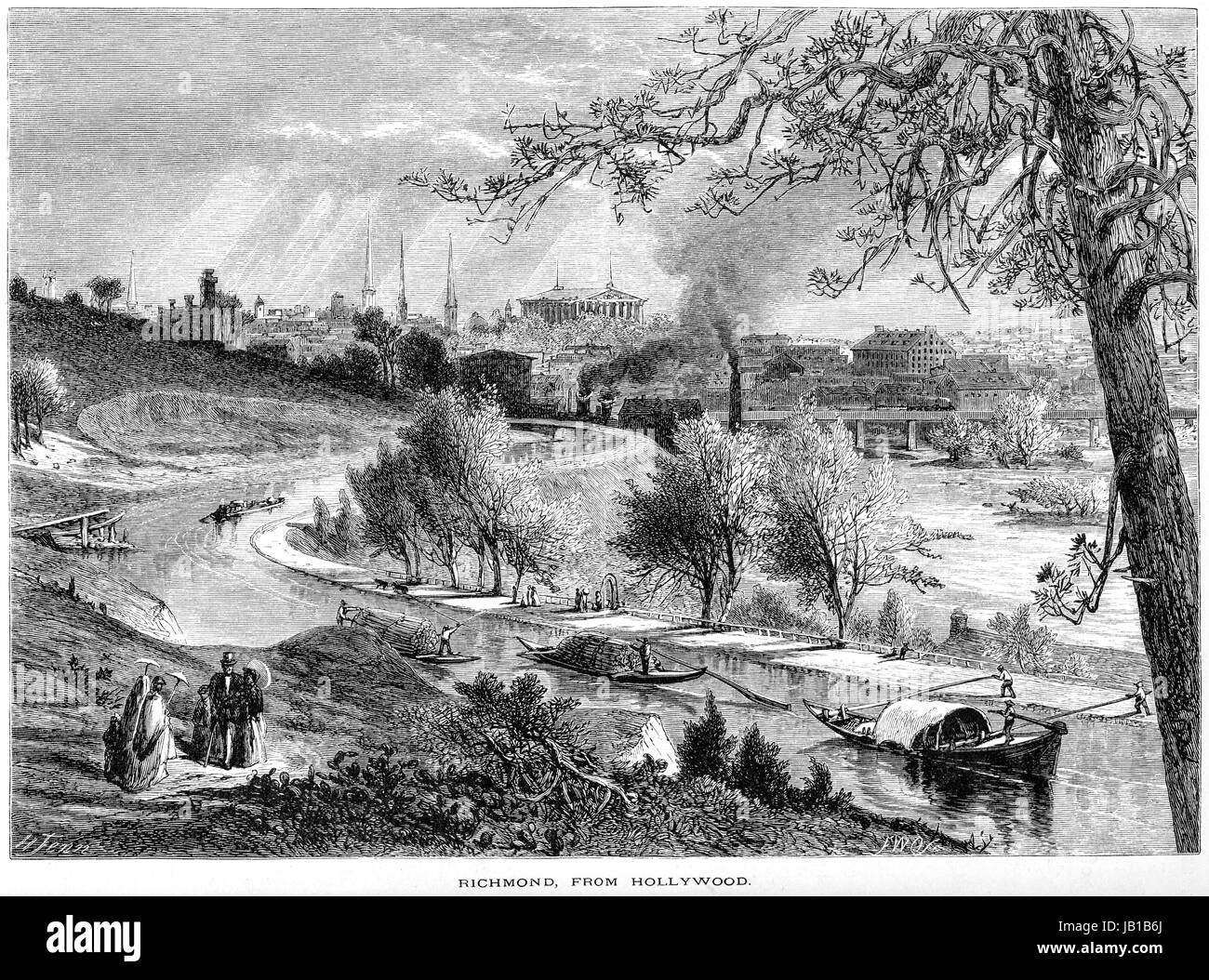 An engraving of Richmond from Hollywood scanned at high resolution from a book printed in 1872.  Believed copyright free. Stock Photo