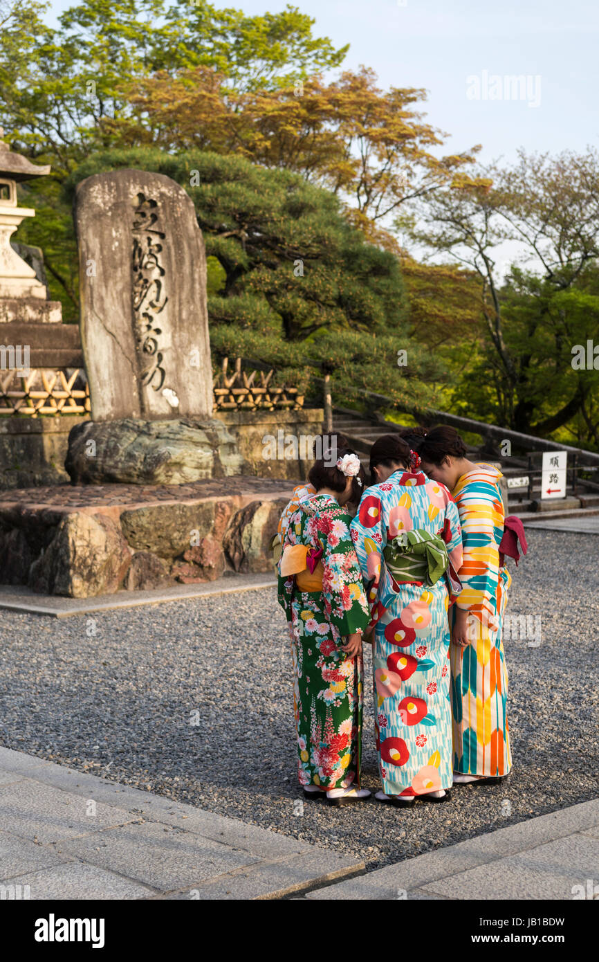 Japanese girls in traditional kimonos, group, Kyoto, Honshu, Japan Stock Photo