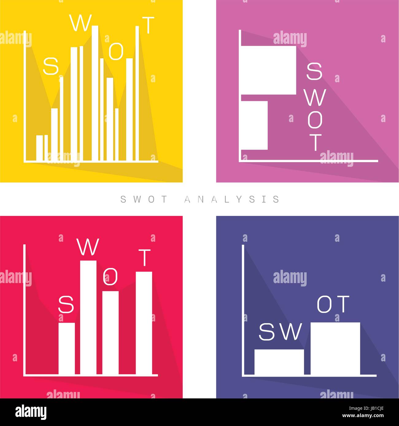 Business Bar Chart of SWOT Analysis Matrix A Structured Planning Method for Evaluate Strengths, Weaknesses, Opportunities and Threats Involved in Busi Stock Vector