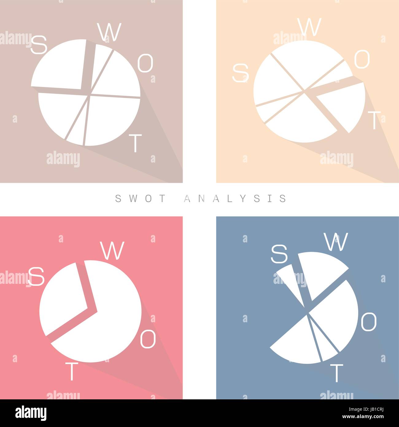 SWOT Analysis Matrix Round Chart of A Structured Planning Method for Evaluate Strengths, Weaknesses, Opportunities and Threats Involved in Business Pr Stock Vector
