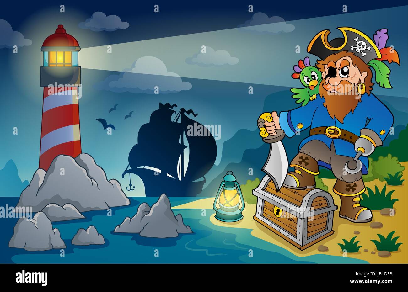 Lighthouse with pirate theme 4 - picture illustration Stock Photo - Alamy