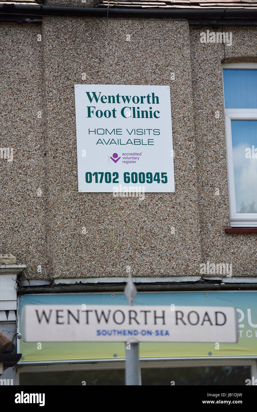 Wentworth Foot Clinic, Wentworth Road, Southend on Sea, Essex. Sign Stock Photo Alamy