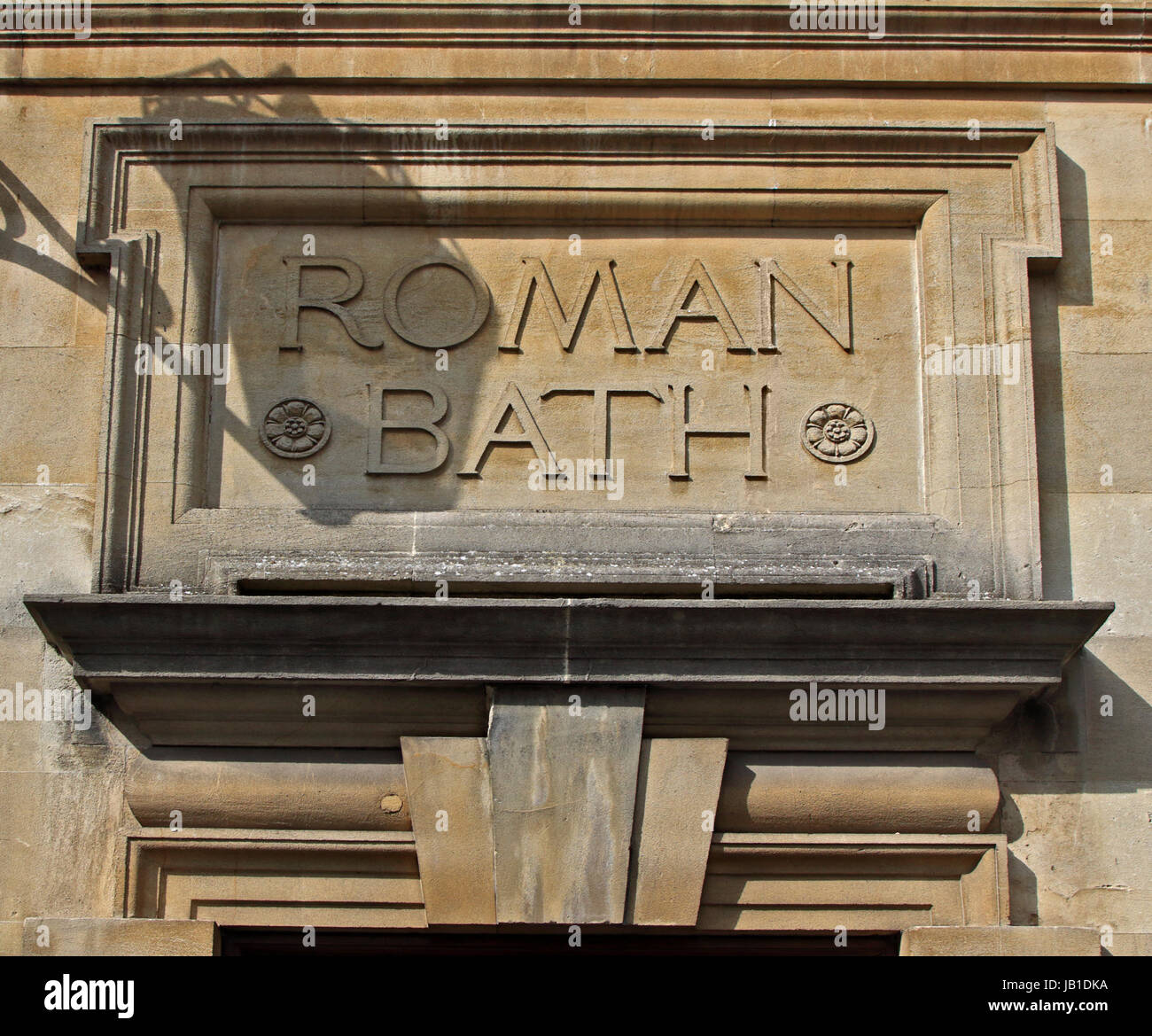 Roman Bath sign carved in Stone, Bath Stock Photo