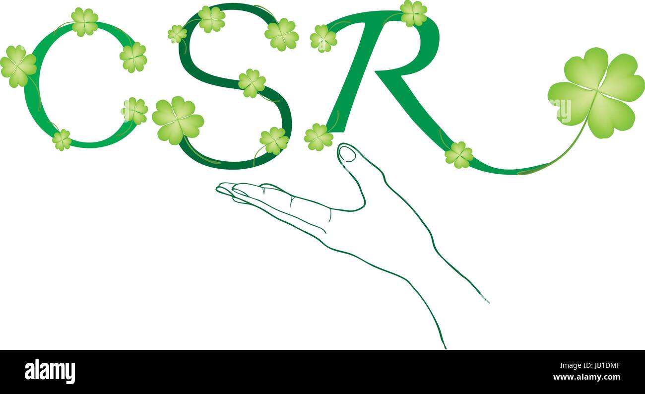 Business Concepts, Hand Holding Beautiful Green Leaves with CSR Abbreviation or Corporate Social Responsibility. Stock Vector