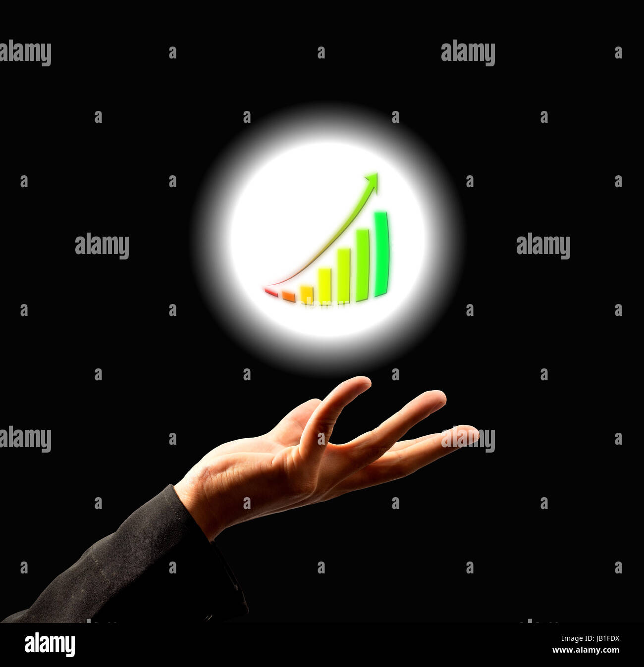 Businessman holding growing graph in abstract light Stock Photo - Alamy