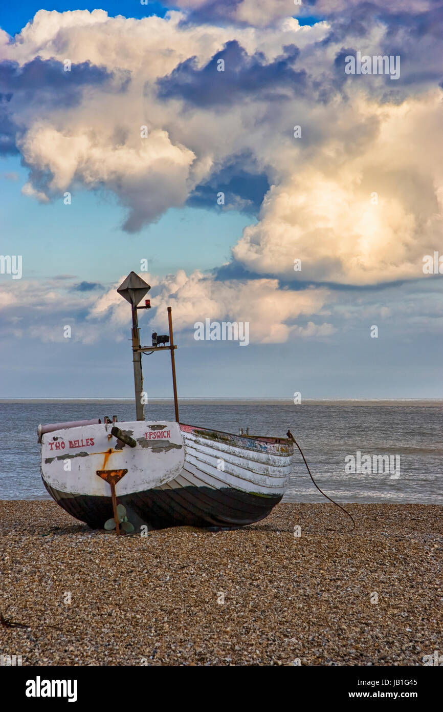 Beached fishing boat, Aldeburgh, Suffolk, UK Stock Photo