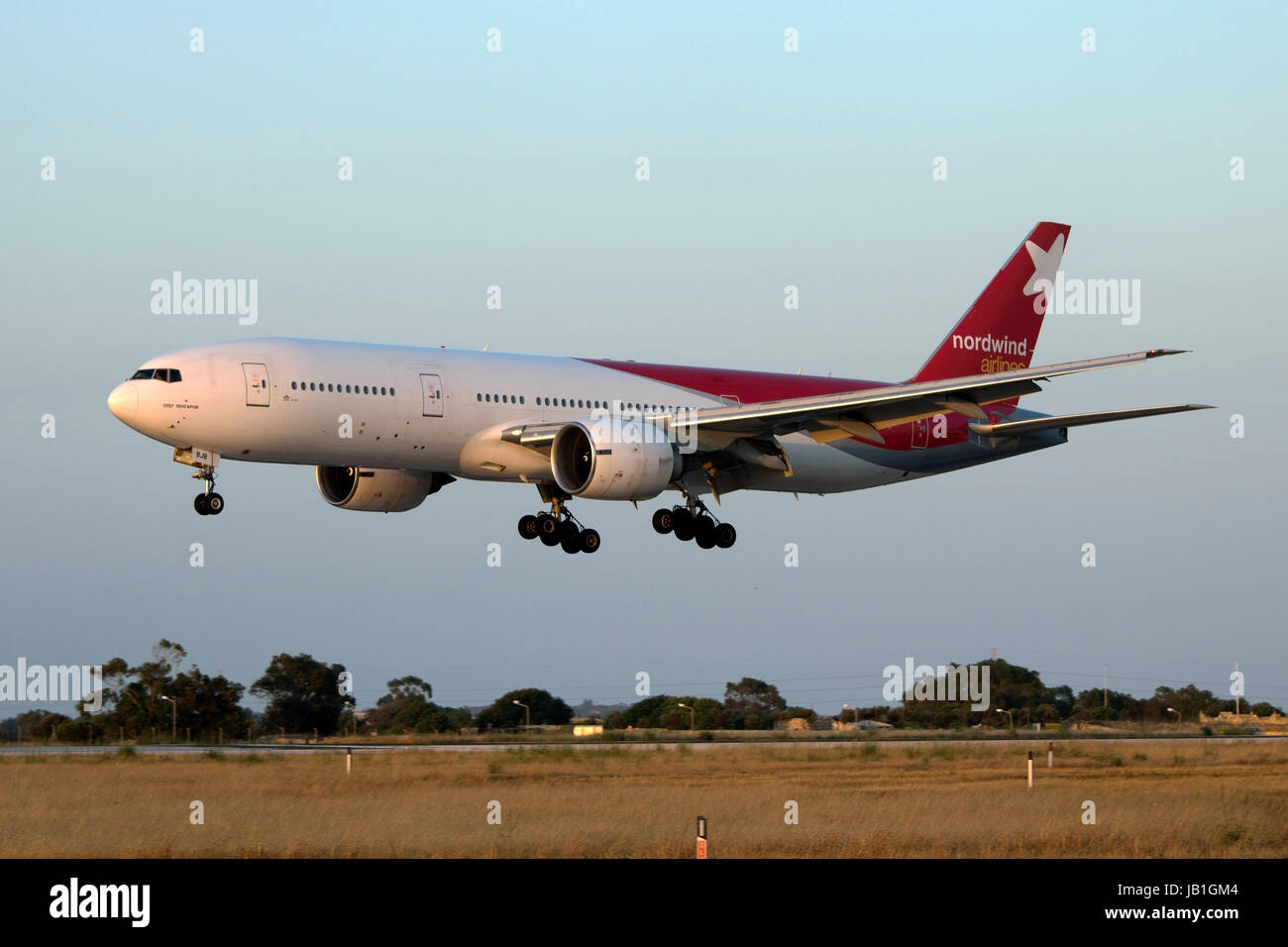 Nordwind Airlines Boeing 777-21B/ER [VP-BJB] arriving from Moscow, 2nd Nordwind Boeing 777 for the day. Stock Photo