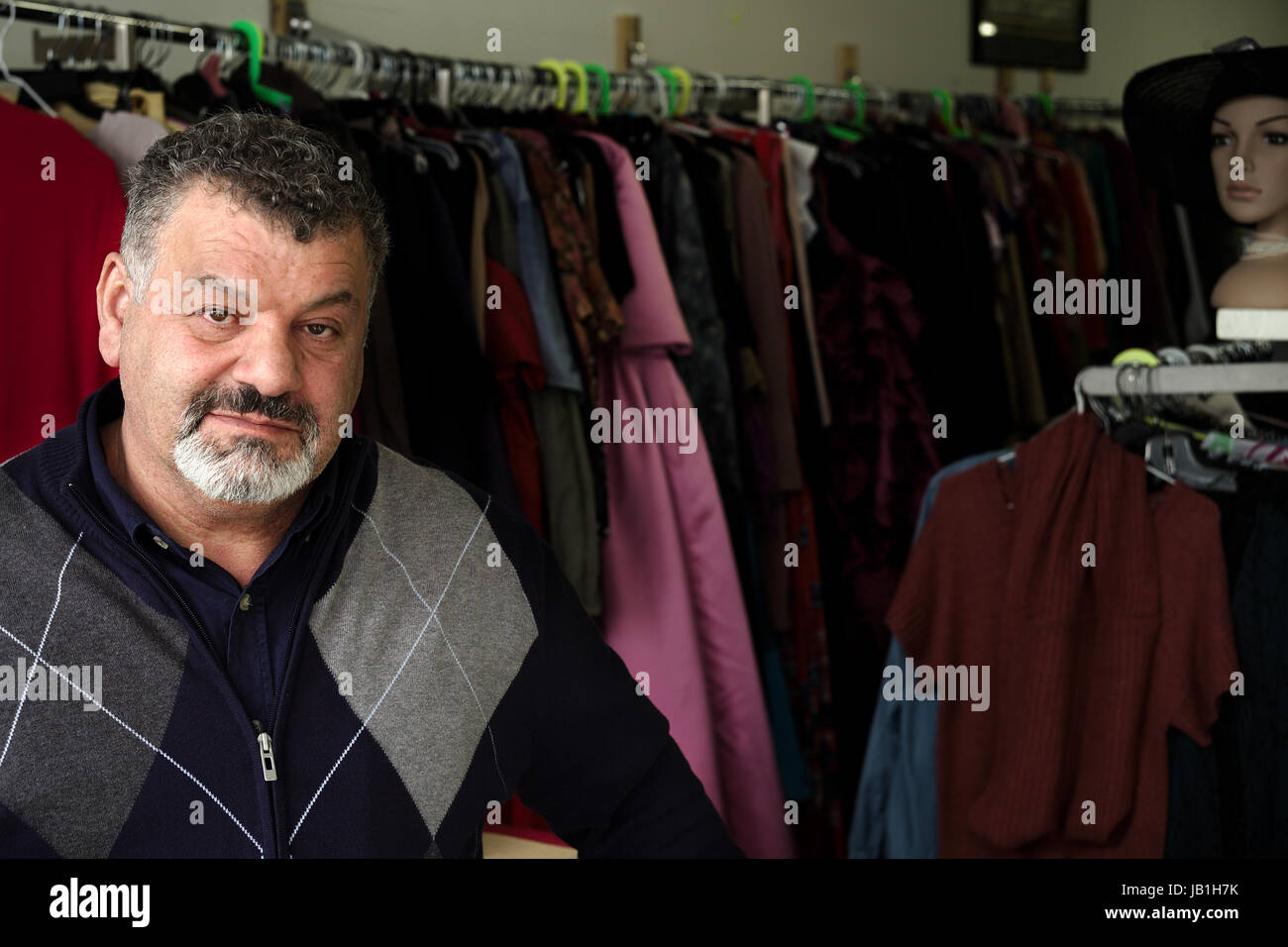 Arnaud De Grave / Le Pictorium -  The muslim community helps refugees in Calgary, Alberta. -  15/04/2017  -  Canada / Alberta  -  Ali owns a Thrift store and also manages WeCareCanada, an association that organises donations (food, clothes, etc.) for refugees. Stock Photo