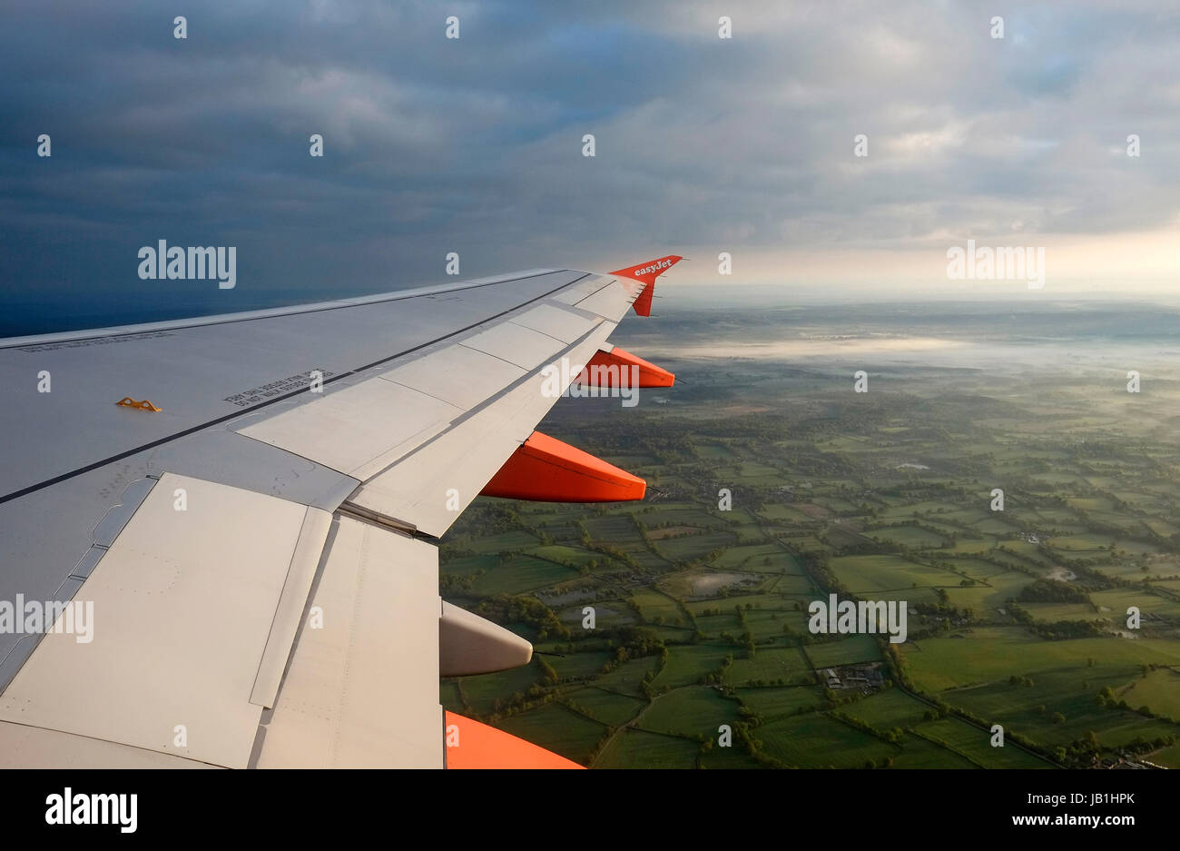 easyjet aircraft flying over british countryside, gatwick, london, england Stock Photo