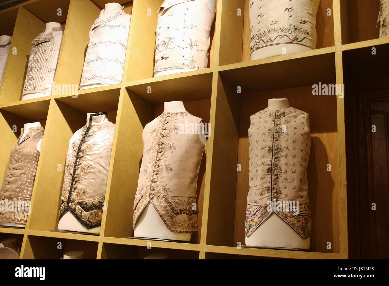 Fine waistcoats for aristocrats in Venice between 1700 and 1750. Exhibited in the Mocenigo Palace Museum in Venice, Italy, Europe. Stock Photo