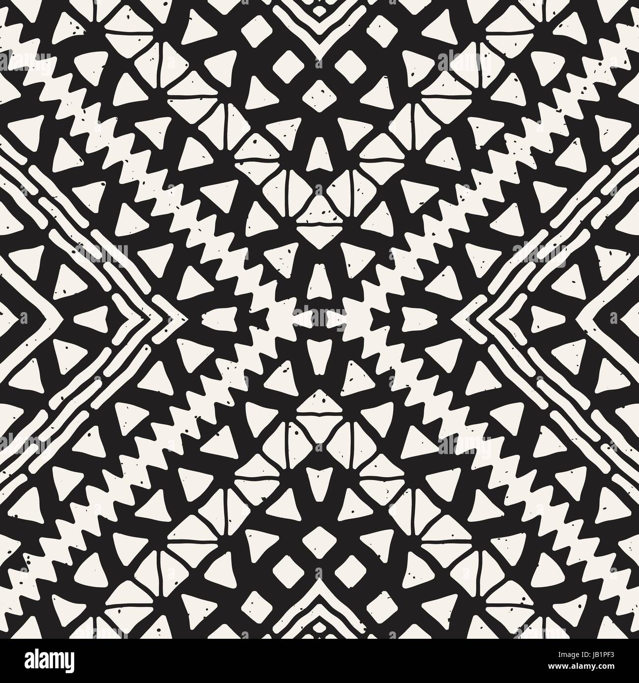 Black and white tribal vector seamless pattern with doodle elements ...