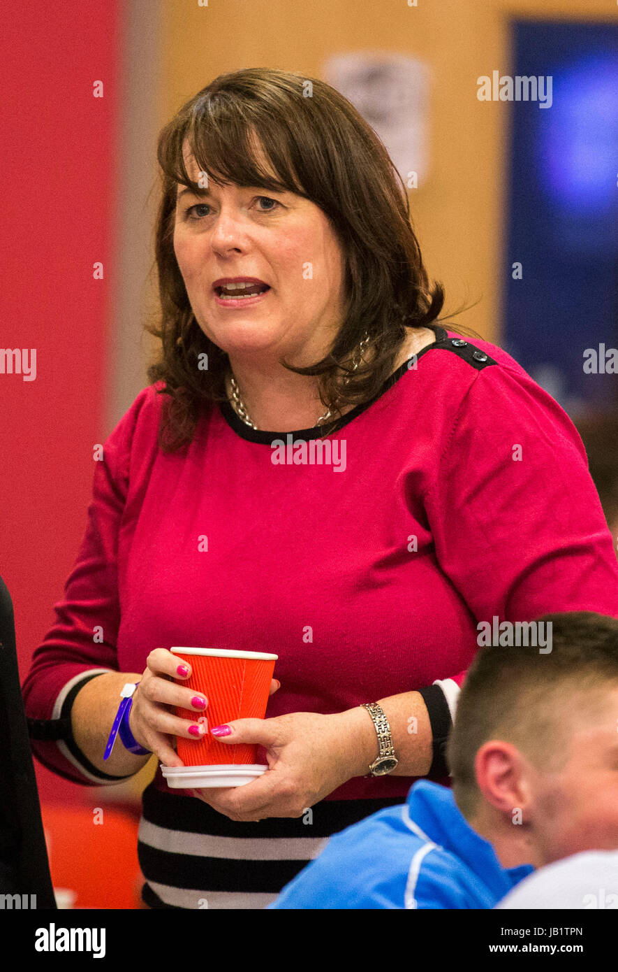 Fermanagh & South Tyrone candidate Michelle Gildernew at Omagh Leisure Complex where votes are being counted for the 2017 Westminster Election. Stock Photo