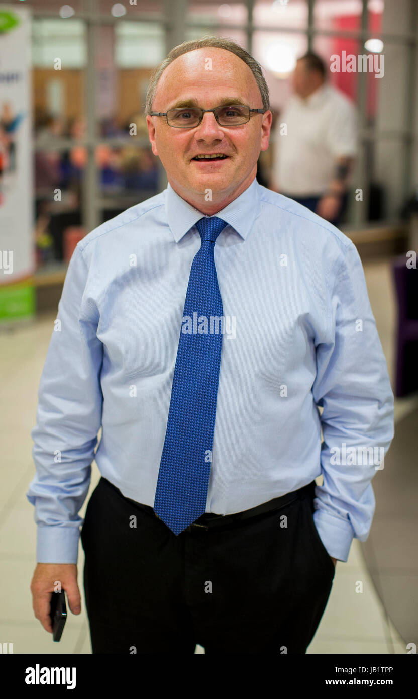 West Tyrone Sinn Fein candidate Barry McElduff at Omagh Leisure Complex where votes are being counted for the 2017 Westminster Election. Stock Photo
