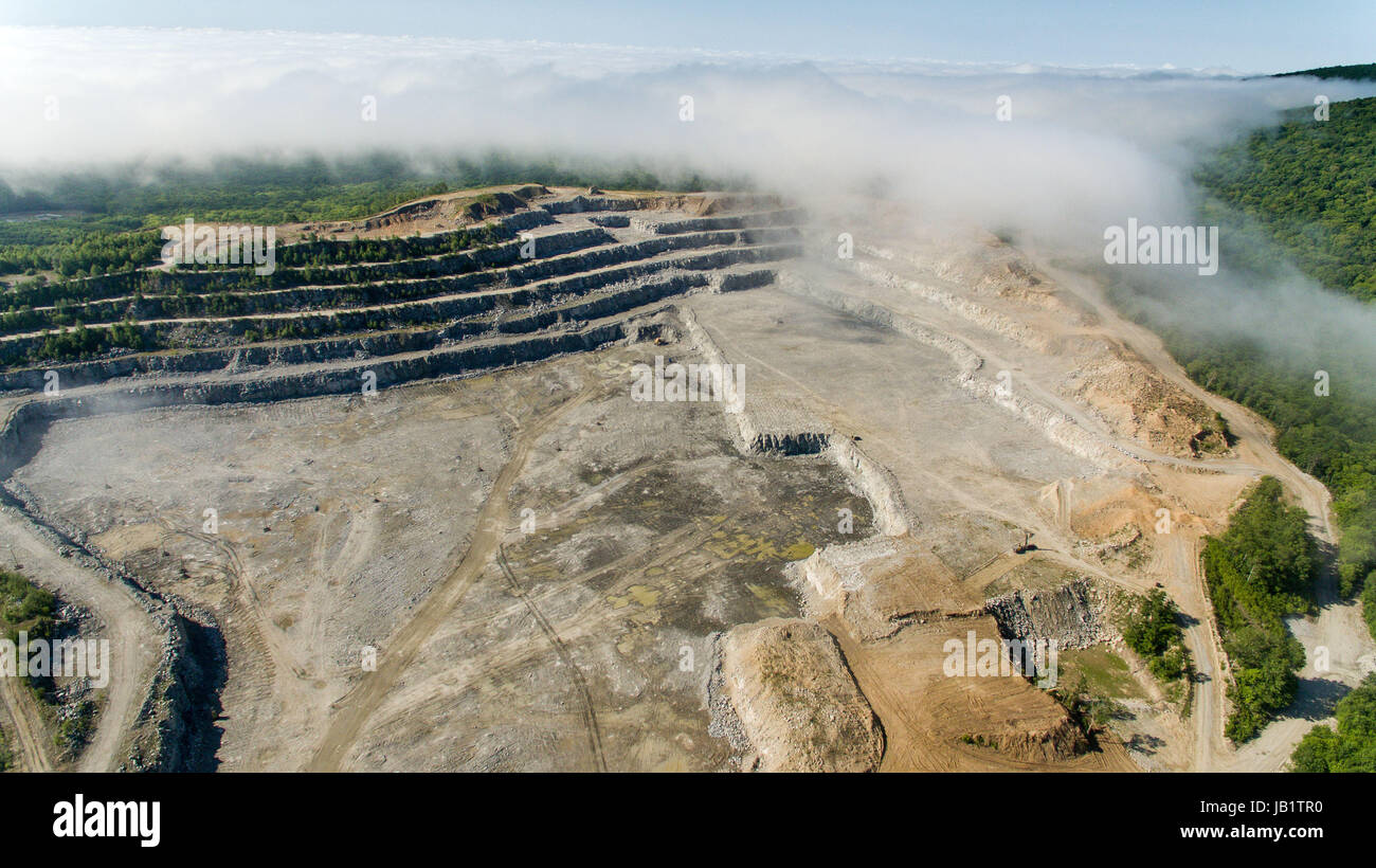 Stone quarry. Aerial view over the building materials processing