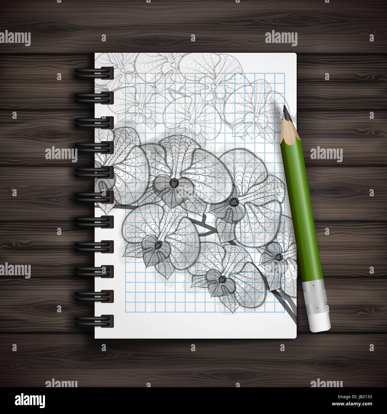 Set of Hand Drawn Various Elements On Lined Sketchbook Paper. Vector
