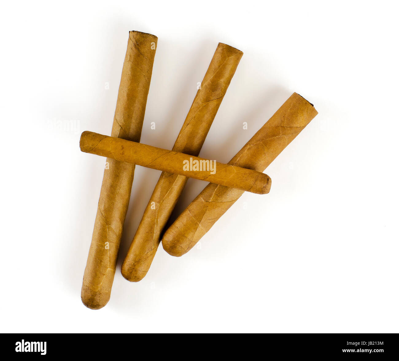 Vier große Zigarren; four large cigars on a white background Stock Photo