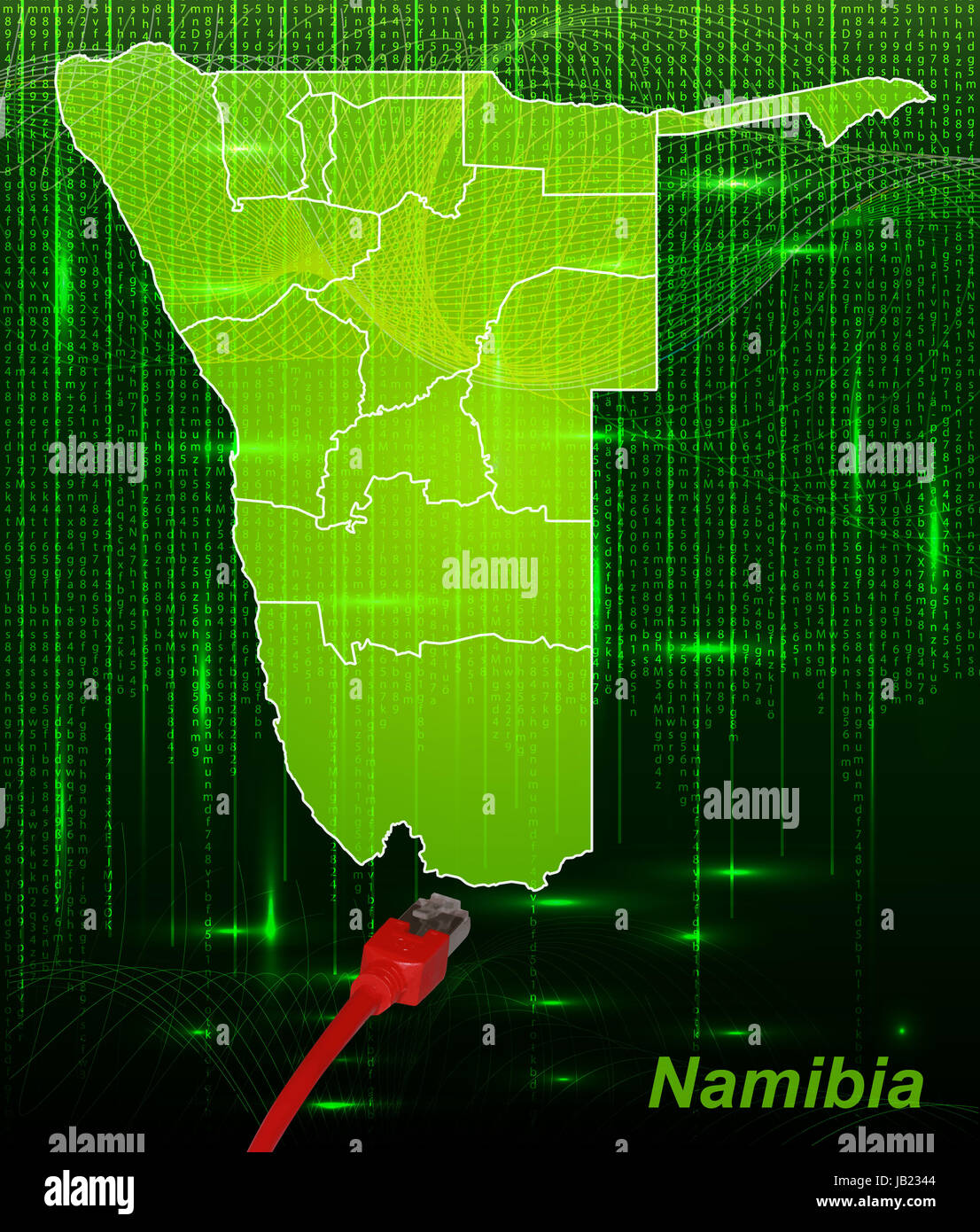 Namibia in  Afrika als Grenzkarte mit Grenzen in dem neuen Netzwerkdesign. Durch die ansprechende Gestaltung fügt sich die Karte perfekt in Ihr Vorhaben ein. Stock Photo