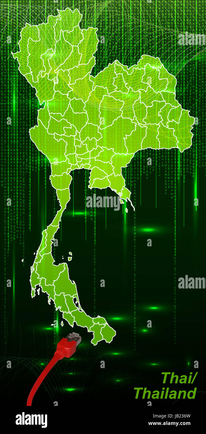 Thailand in Asien als Grenzkarte mit Grenzen in dem neuen Netzwerkdesign. Durch die ansprechende Gestaltung fügt sich die Karte perfekt in Ihr Vorhaben ein. Stock Photo