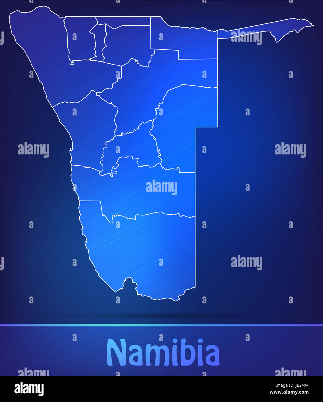 Namibia in  Afrika als Grenzkarte mit Grenzen als Scribble. Durch die ansprechende Gestaltung fügt sich die Karte perfekt in Ihr Vorhaben ein. Stock Photo