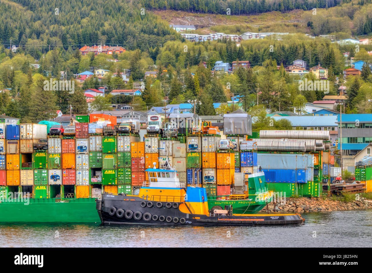 A container ship in the port at Ketchikan, Alaska, USA Stock Photo Alamy
