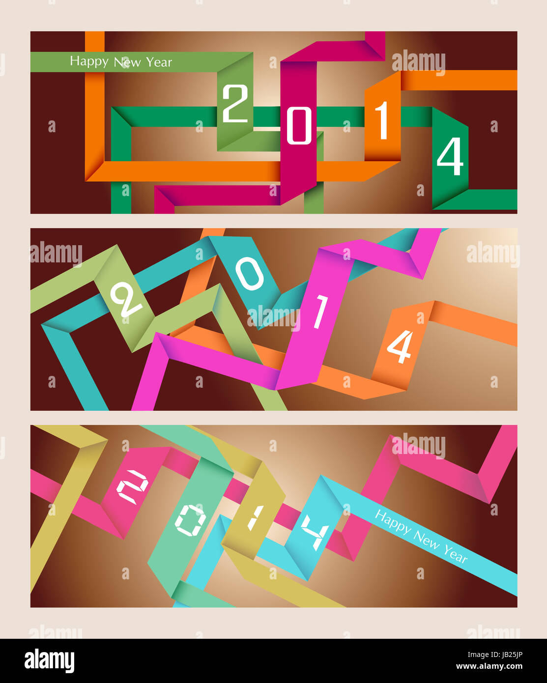 Happy New Year 2014 Holidays Colorful Ribbons Banner Background