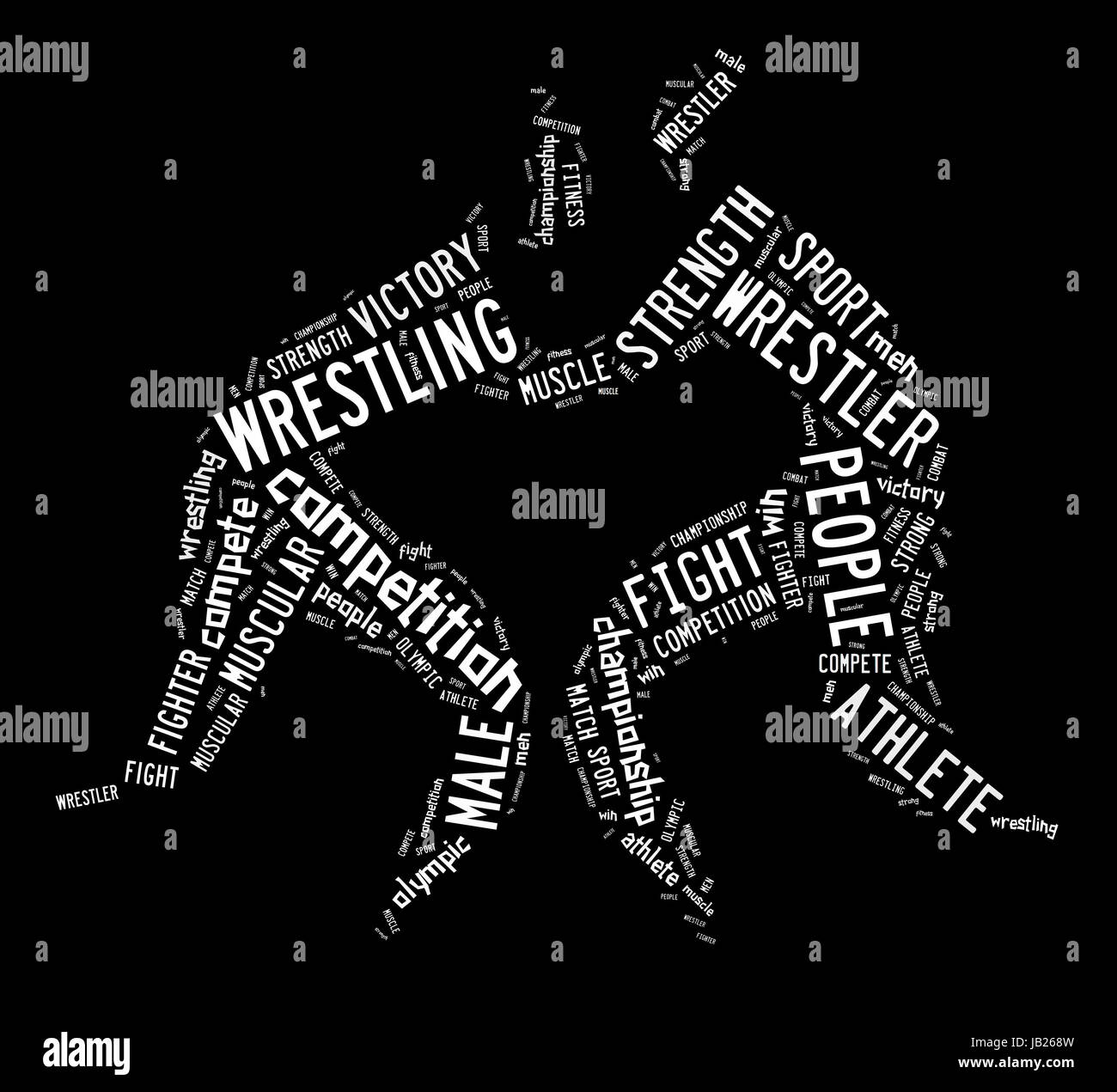 wrestling word cloud with white wordings on black background Stock