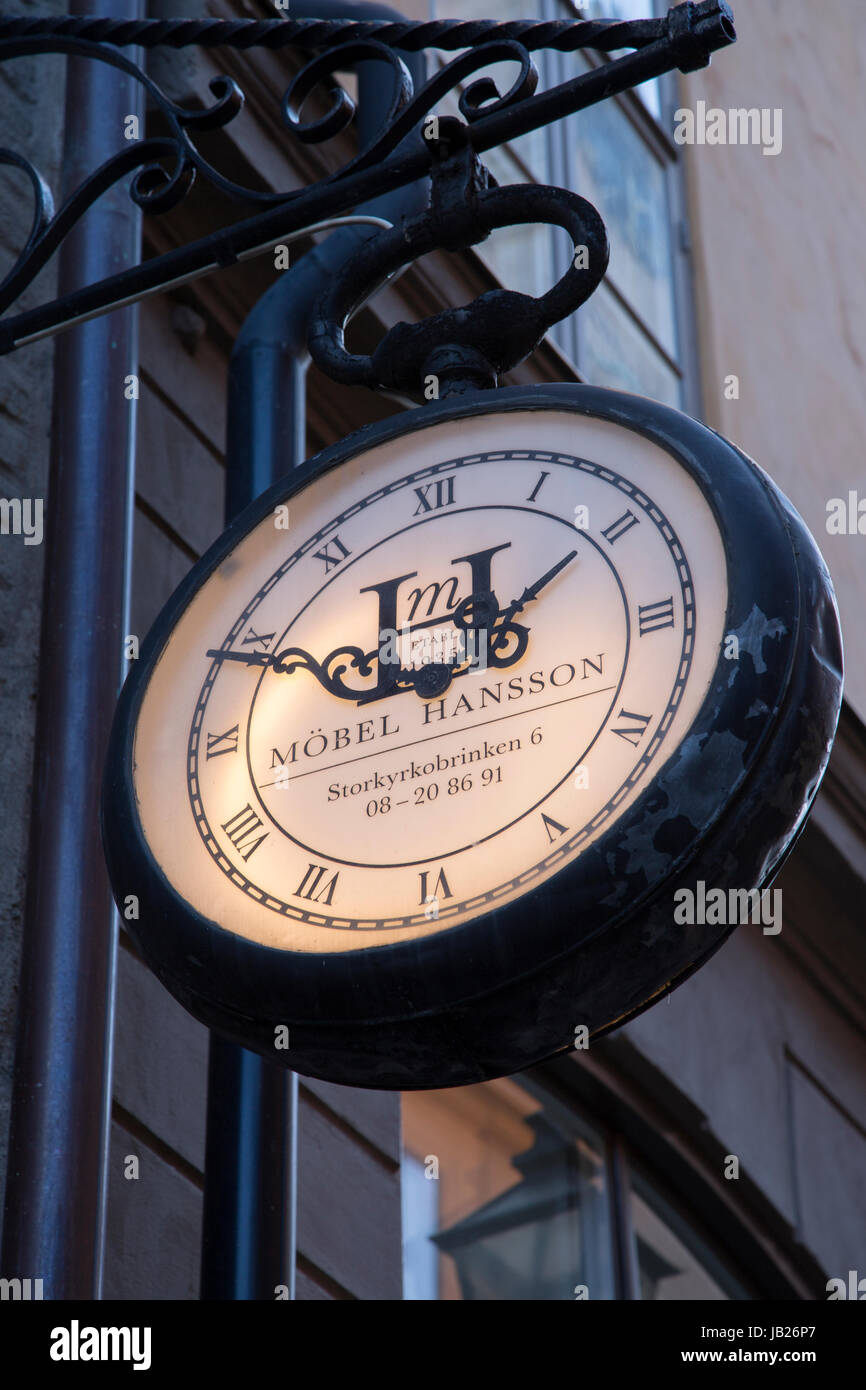 Mobel Hansson Clock, Gamla Stan - City Centre, Stockholm, Sweden, Europe Stock Photo