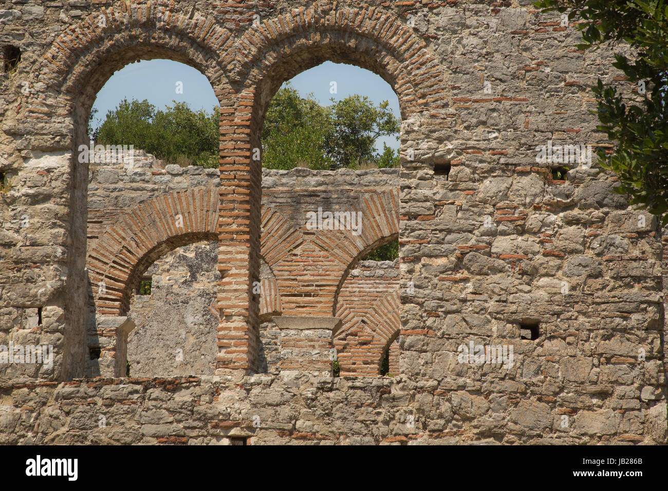 Close up shoot of Roman gate located in archaeological city of Butrint in albania Stock Photo