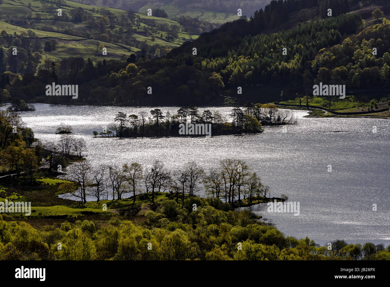 Early morning view of Rydal Water from White Moss Common Stock Photo
