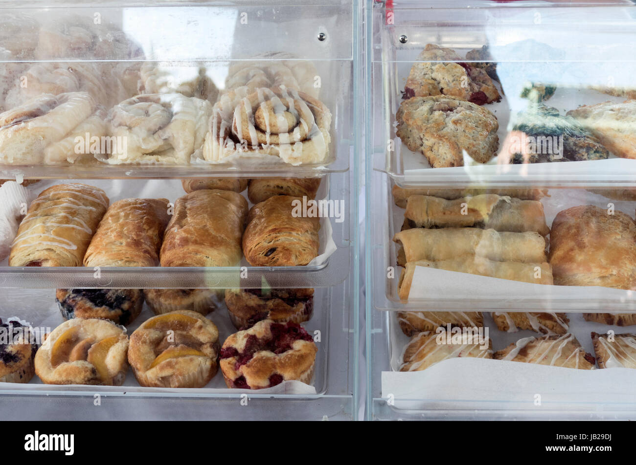 Pastries in case at farmers market hires stock photography and images