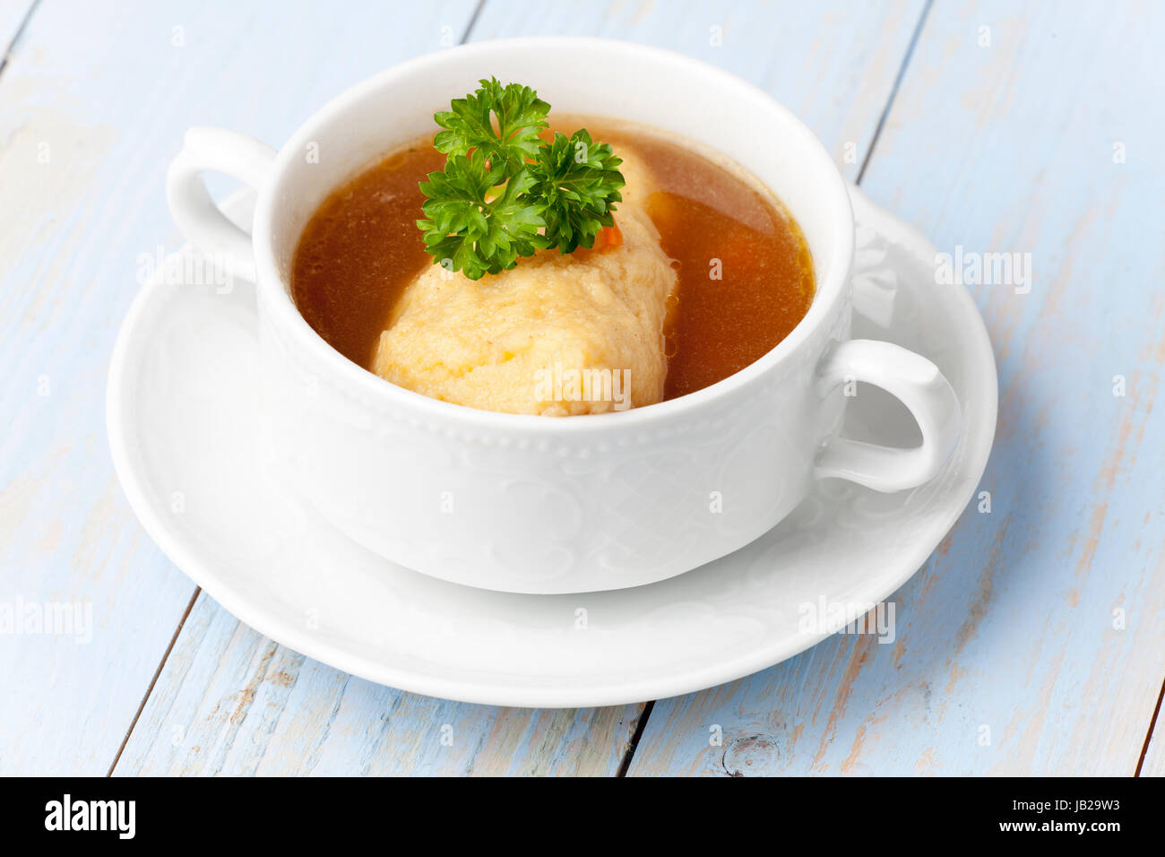 portion of bavarian griesnockerl soup Stock Photo - Alamy