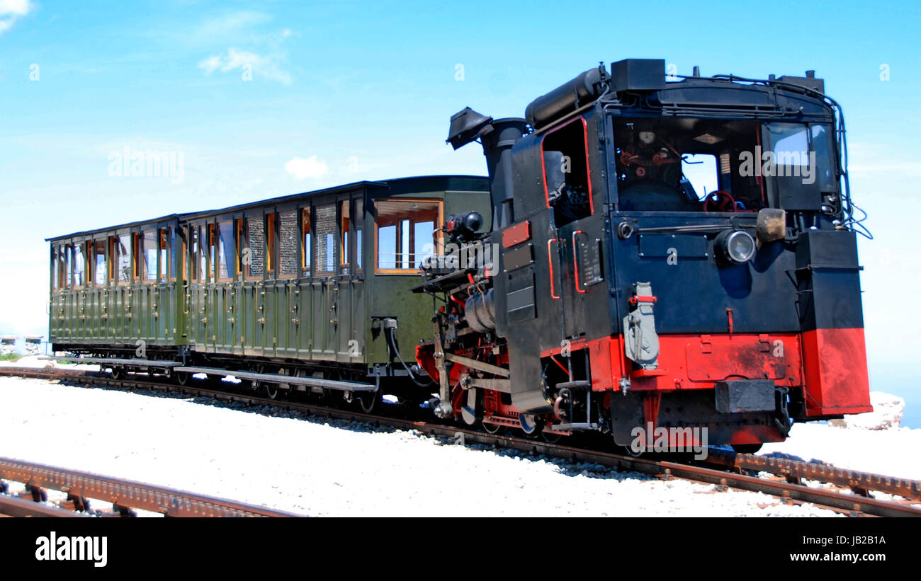 Dampfzug der Zahnradbahn auf den Schneeberg, Niederösterreich; steamtrain of the cog railway on the mountain 'Snowhill', Lower Austria Stock Photo