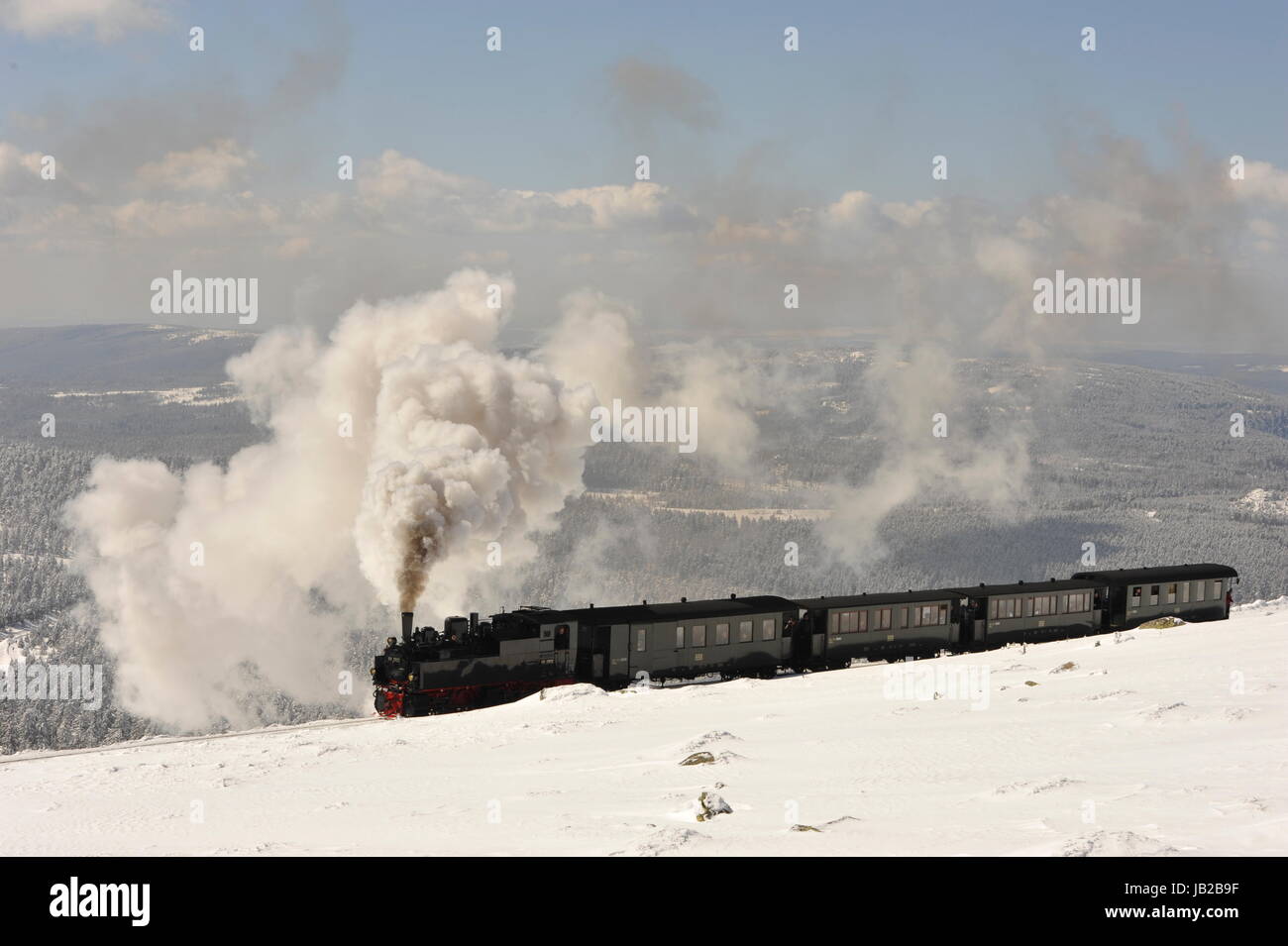 Harz Narrow Gauge Steam Train in clouds of smoke Harz,Brocken Stock Photo