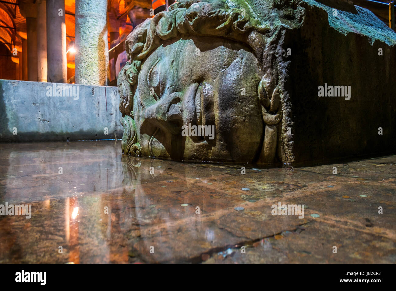 Famous Medusa’s head in the Basilica cistern in Istanbul Stock Photo