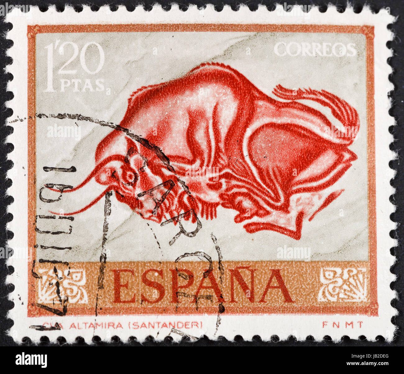 SPAIN - CIRCA 1967: A postage stamp printed in the Spain rock paintings in Altamira caves of Spain - , circa 1967 Stock Photo
