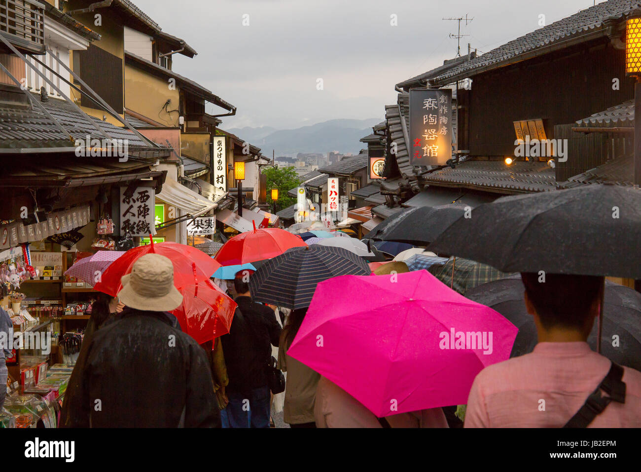 Rainy day  at Kiyomizudera Temple area, Kyoto, Japan. Stock Photo