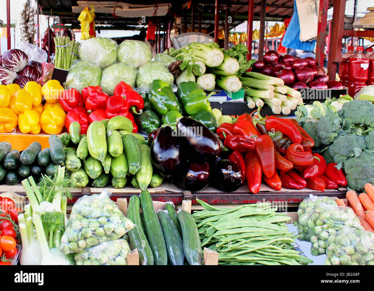 Market stall full of fresh organic fruits and vegetables Stock Photo ...