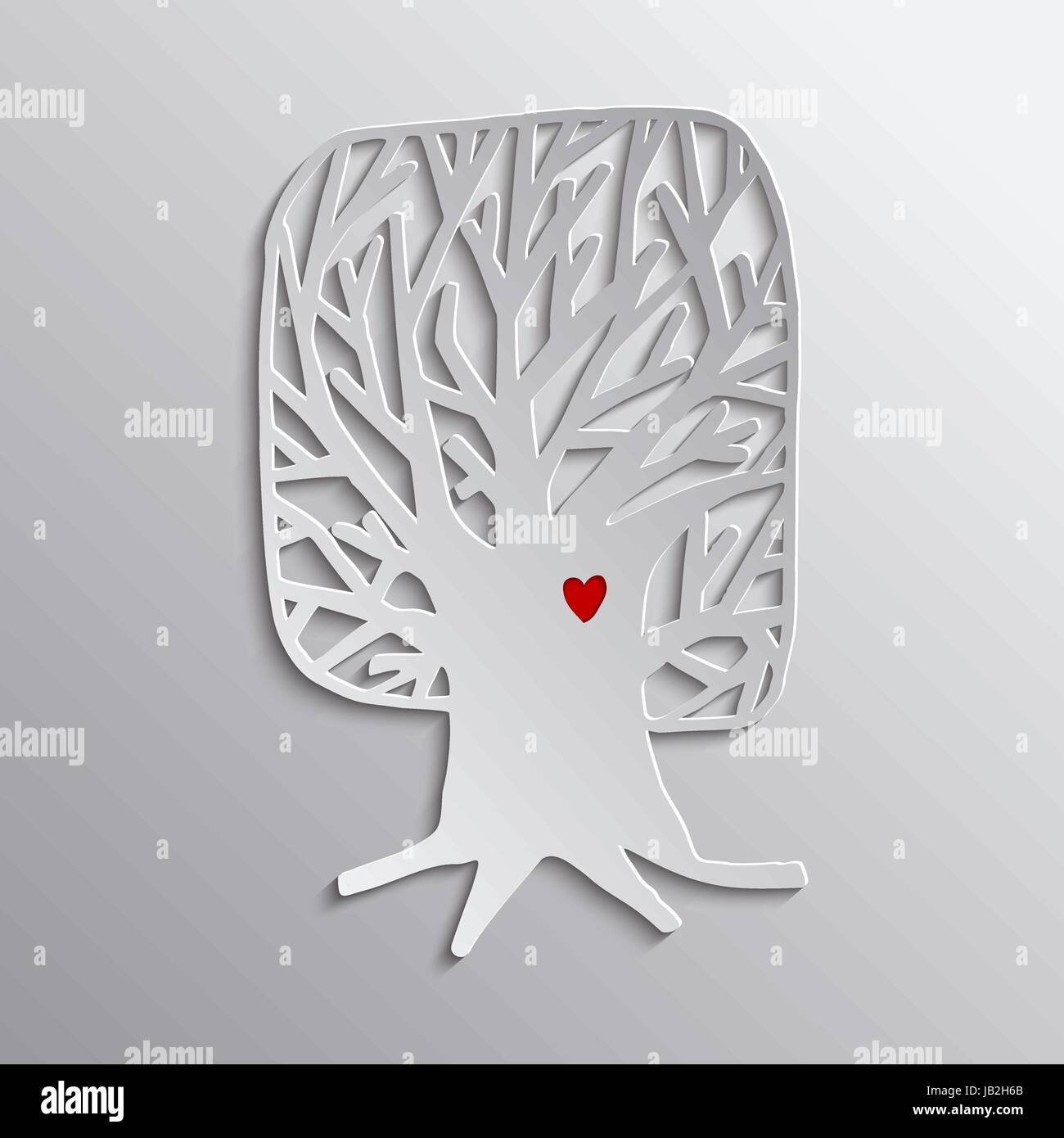 Tree love concept illustration, 3d cutout art for environment care or nature help project. EPS10 vector. Stock Vector