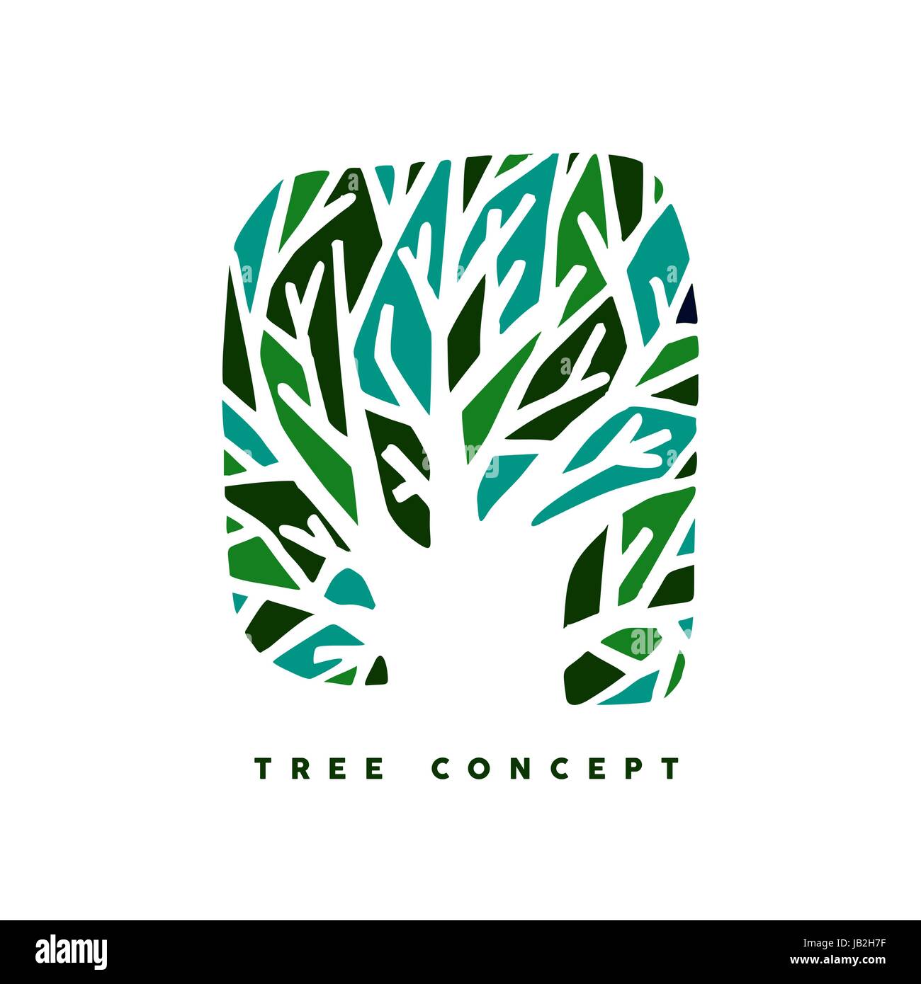Green tree concept design, abstract illustration art for environment care or nature help project. EPS10 vector. Stock Vector
