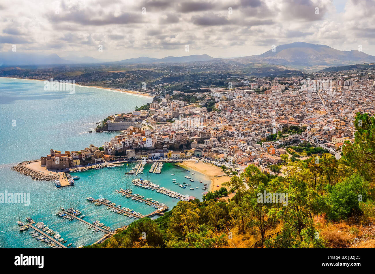 Scenic landscape view of Trapani town and harbor, Sicily, Itay Stock ...