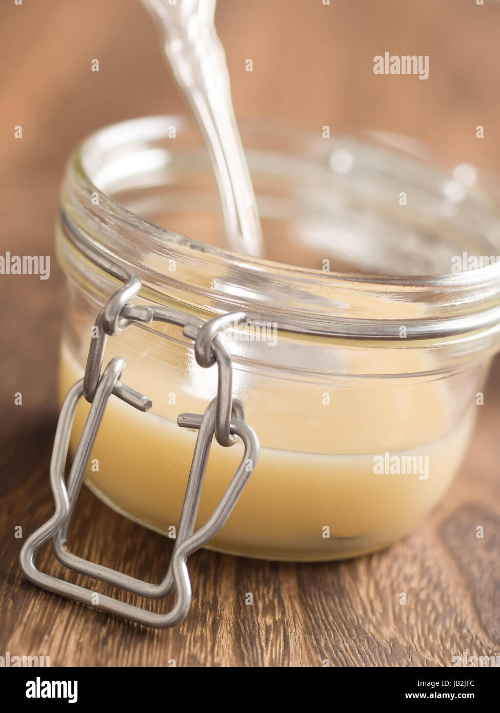 close up of a bottle of sweetened condensed milk Stock Photo