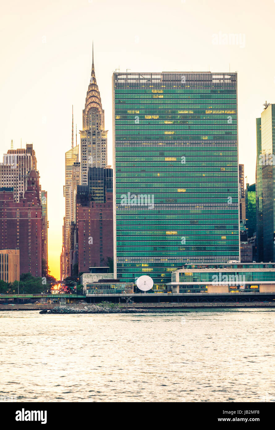 View to UN and Chrysler building on Manhattan, New York City Stock Photo