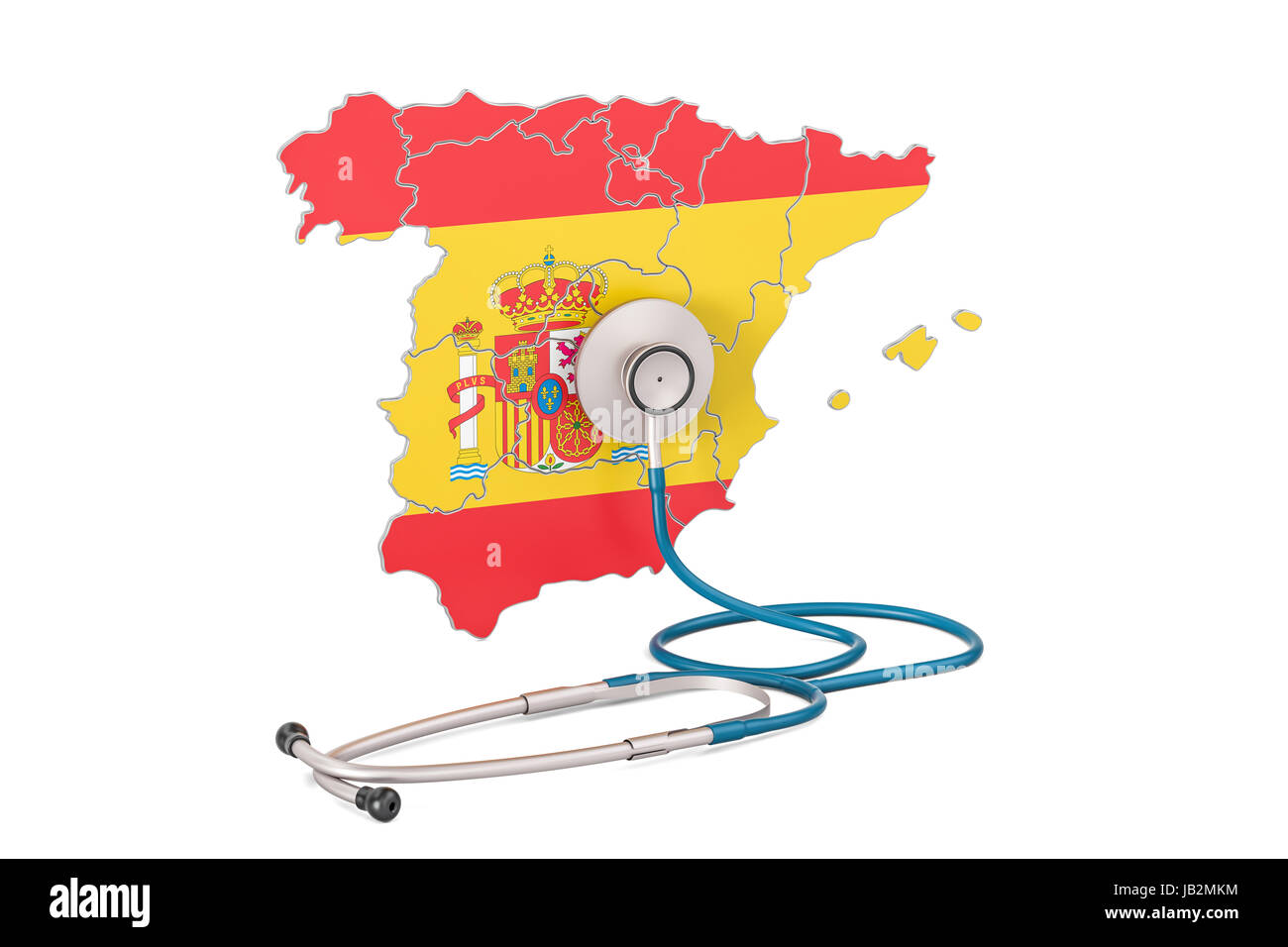 Spanish map with stethoscope, national health care concept, 3D