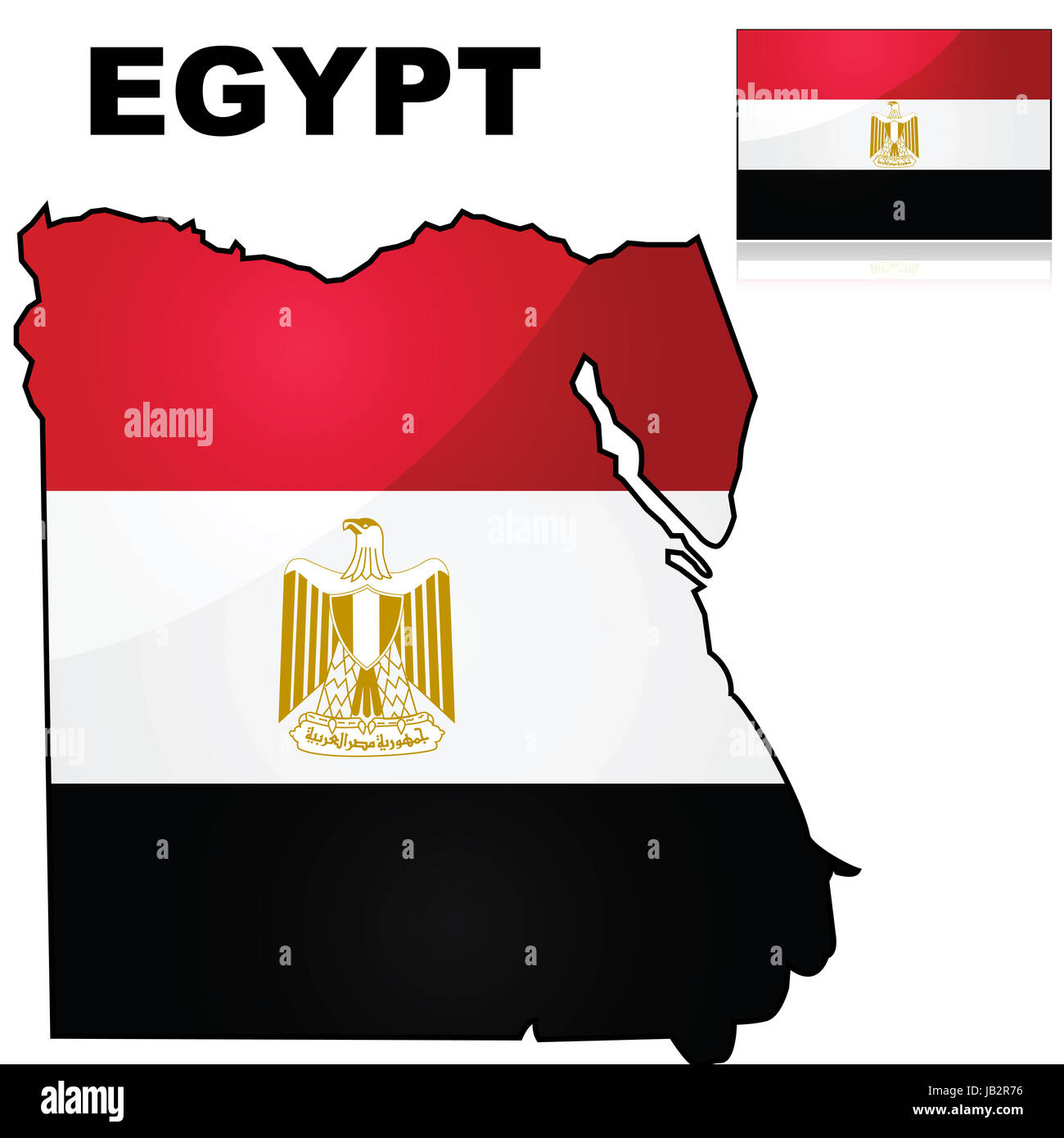 Glossy illustration showing the flag of Egypt over the country's map Stock Photo