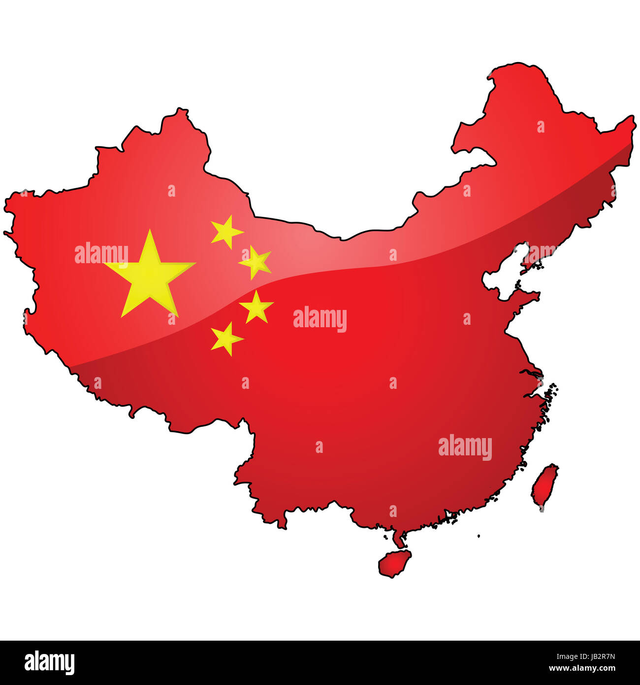 Glossy illustration showing the flag of China over the country's map Stock Photo