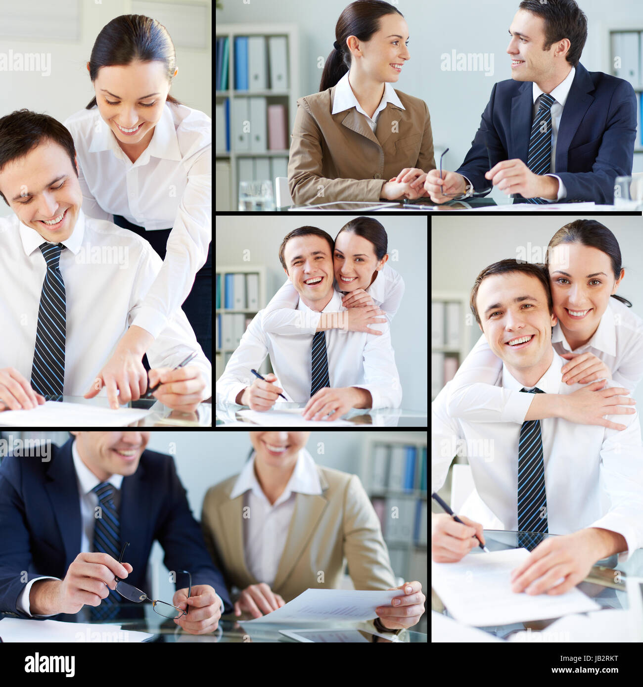 Collage of businessman and businesswoman working together Stock Photo ...