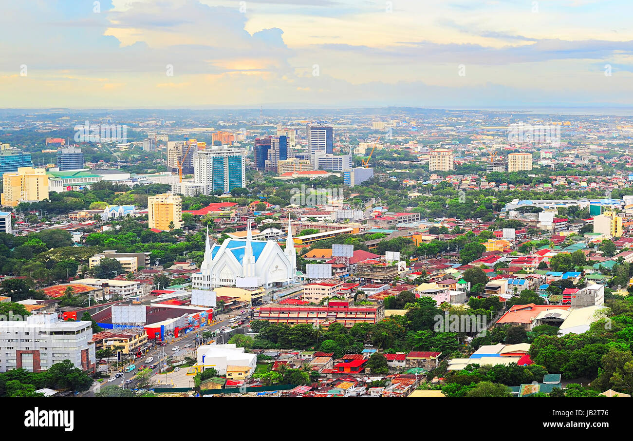 Panorama of Cebu city. Cebu is the Philippines second most significant metropolitan centre and main domestic shipping port. Stock Photo